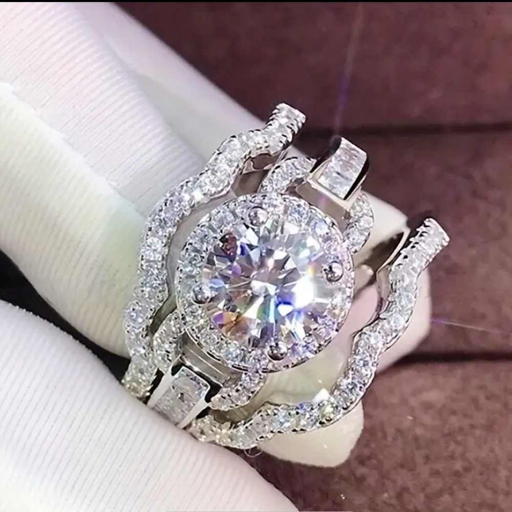 3 pcs Halo Stackable Rings with ShCubic Zirconias, Weddings, Engagement Ring